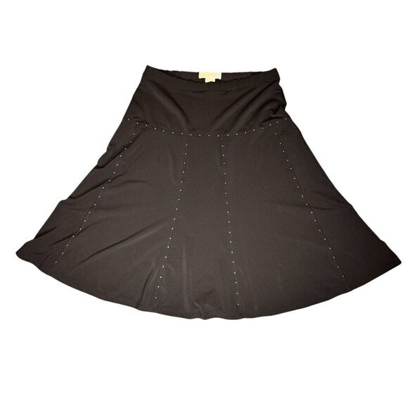 Michael Kors Sz SP Chocolate Brown Stretch Bell Bellow Knee Skirt Panel Studded - Picture 1 of 8